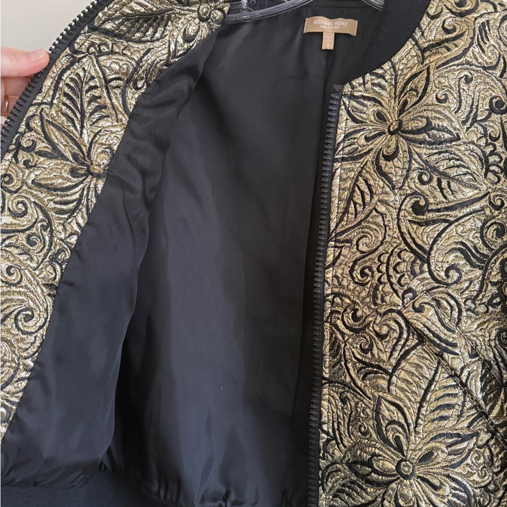 MICHAEL KORS COLLECTION Resort 19 size Small Floral Brocade Bomber Jacket Gold - Picture 9 of 16